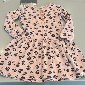 Lulu & Roo Leopard Print Pink Long Sleeve Kids Dress, 4T